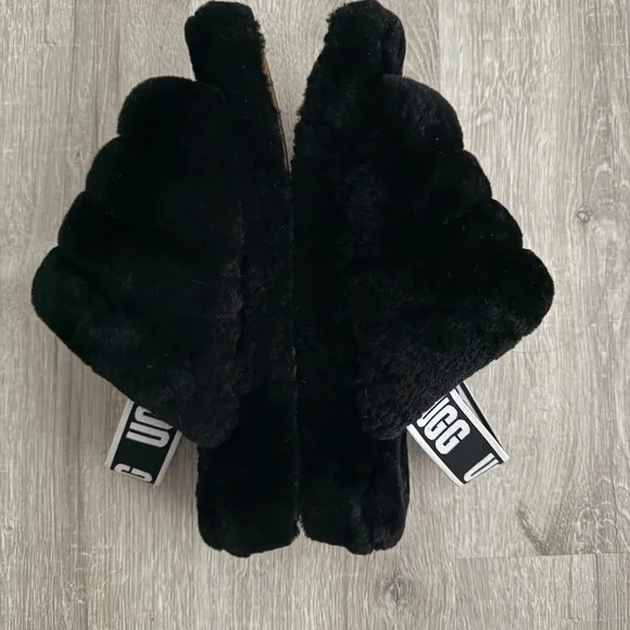 UGG Women’s Fluff Yeah Black Soft Fuzzy Slippers Size 7 - Picture 7 of 11